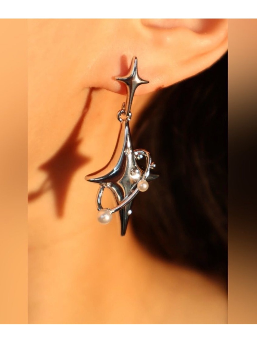 M Silver Starburst Drop Earrings A122